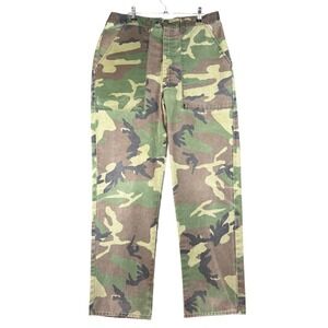 Vintage 80s US Military Woodland Camo BDU Pants Talon Zipper Trousers 32x32